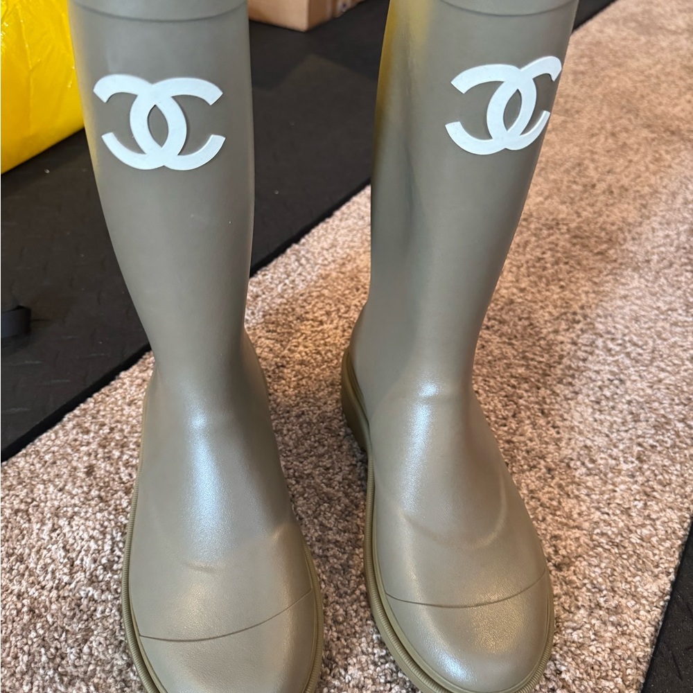 Chanel Olive Green Rain Boots